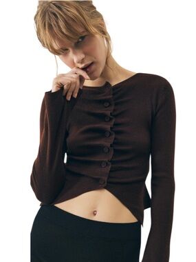 Zara Brown Draped Knit Cardigan